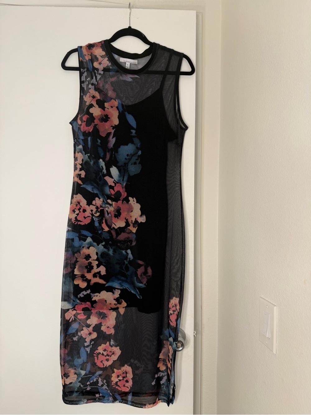 Sleeveless Black Mesh Midi Dress w/ detachable slip